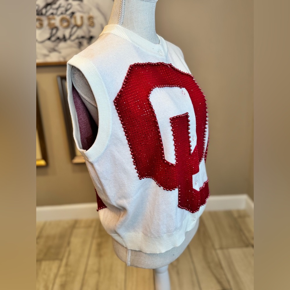 New! QUEEN OF SPARKLES Licensed Oklahoma Sooners Oversized Sweater Vest Stunning - Picture 7 of 11